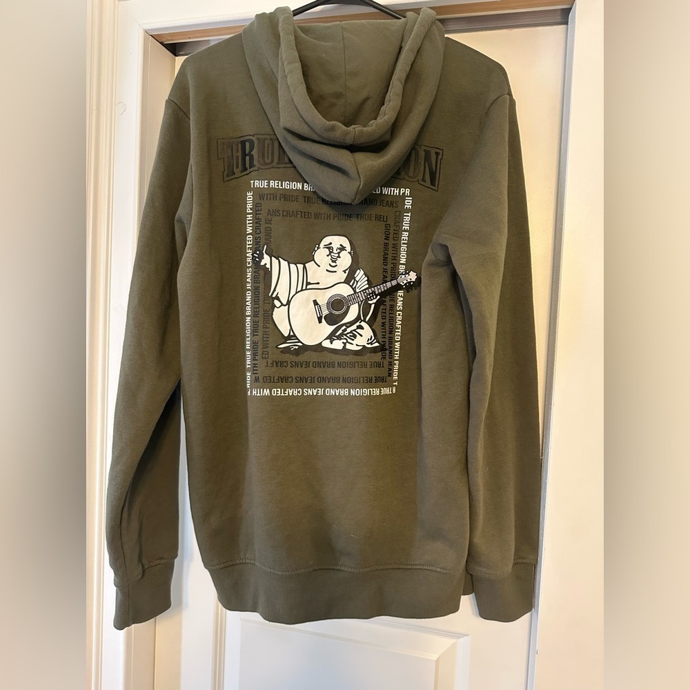 True Religion Radiant Buddha Full Zip Hoodie Size M Olive Green Casual NWOT